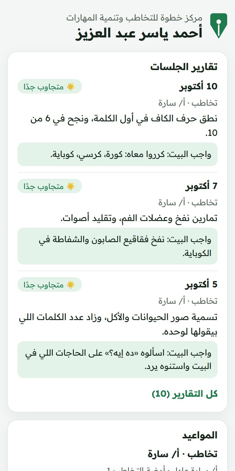 صفحة ولي الأمر في دواة: تقارير جلسات التخاطب وواجب البيت